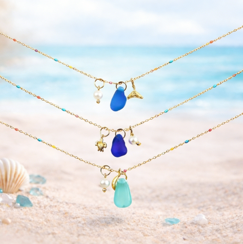 The Ocean Muse Collection: Colorful Enamel & Sea Glass Charm Necklaces