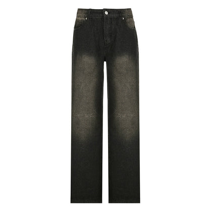 Retro high waisted loose washable street style minimalist straight leg casual pants