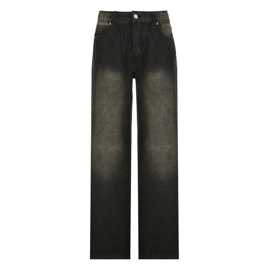 Retro high waisted loose washable street style minimalist straight leg casual pants