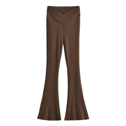 V-shaped high waisted elastic hip hugging micro flared pants