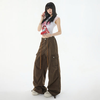 Women's Military Green Work Pants for Petite Ladies Summer Casual Wide Leg