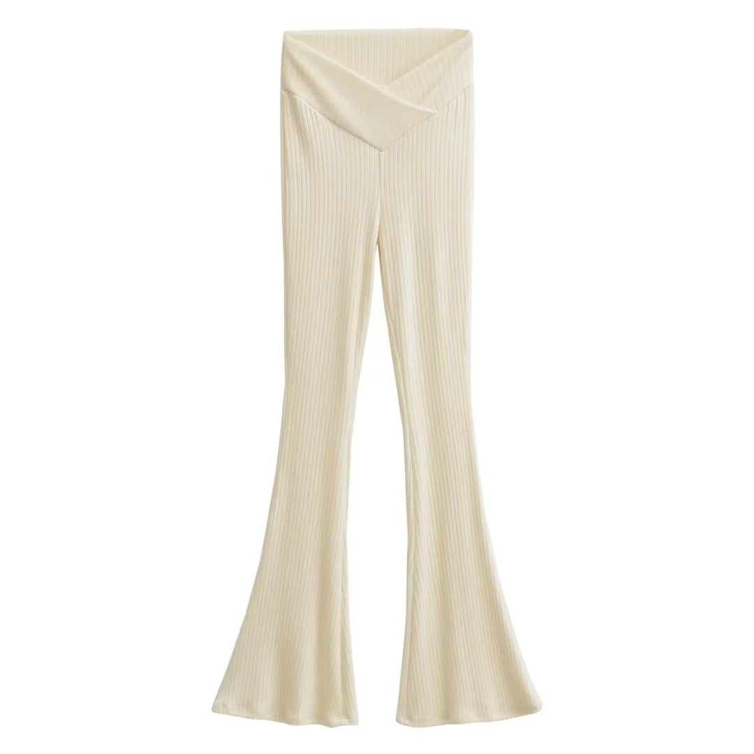 V-shaped high waisted elastic hip hugging micro flared pants