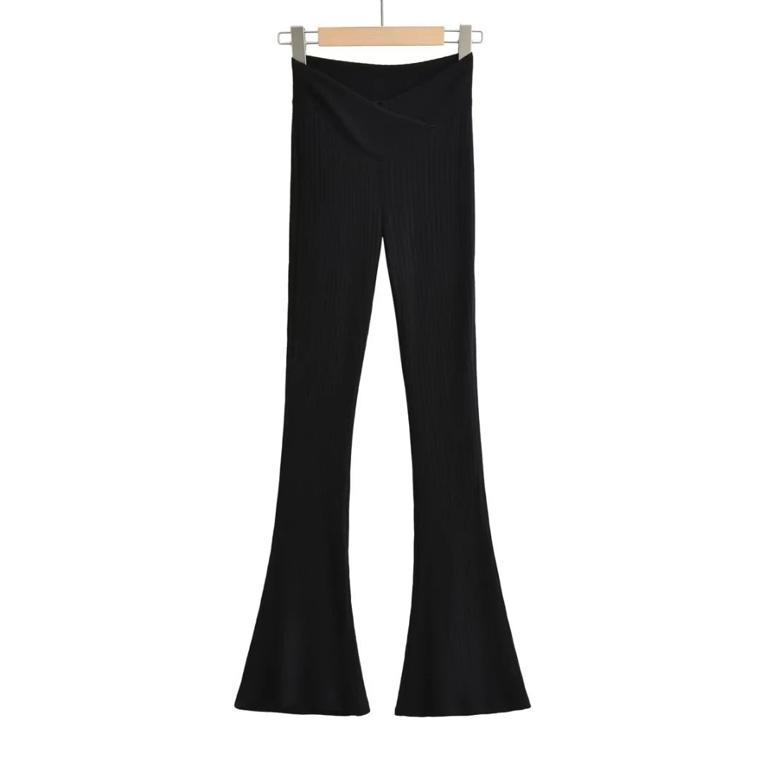 V-shaped high waisted elastic hip hugging micro flared pants