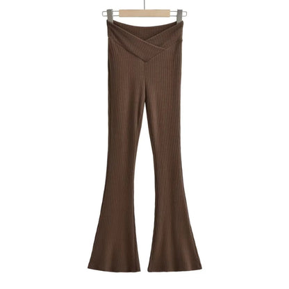V-shaped high waisted elastic hip hugging micro flared pants