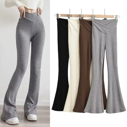 V-shaped high waisted elastic hip hugging micro flared pants