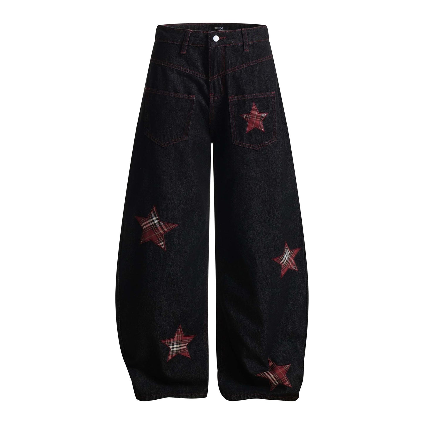 High Street Striped Star Patchwork Wide-Leg Jeans for Men and Women Loose Fit Trousers