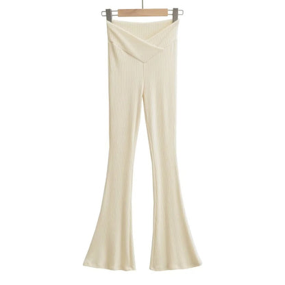 V-shaped high waisted elastic hip hugging micro flared pants