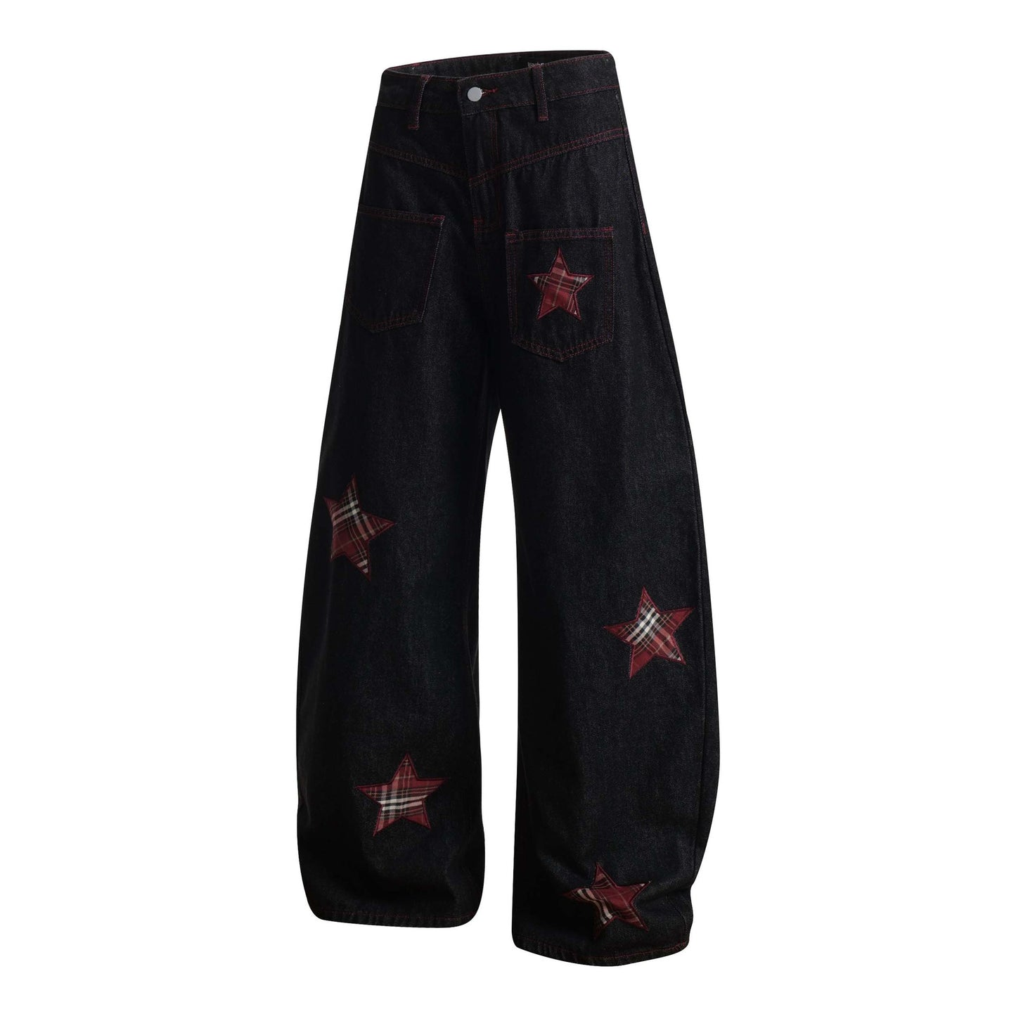 High Street Striped Star Patchwork Wide-Leg Jeans for Men and Women Loose Fit Trousers