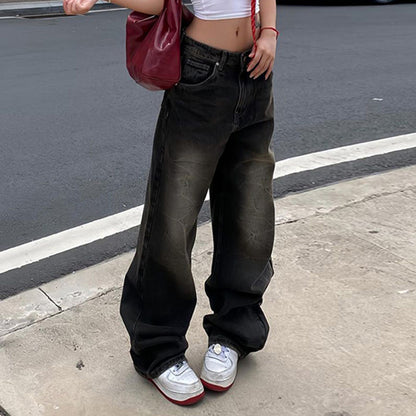 Retro high waisted loose washable street style minimalist straight leg casual pants