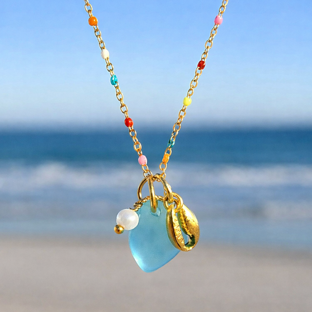 The Ocean Muse Collection: Colorful Enamel & Sea Glass Charm Necklaces