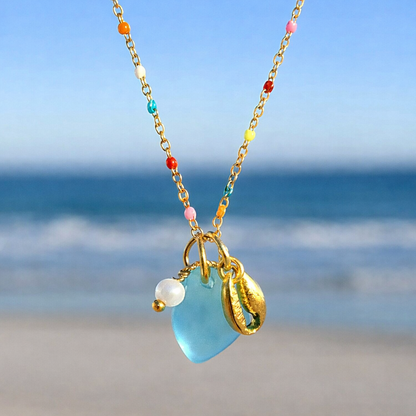 The Ocean Muse Collection: Colorful Enamel & Sea Glass Charm Necklaces