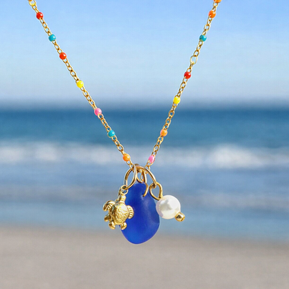 The Ocean Muse Collection: Colorful Enamel & Sea Glass Charm Necklaces