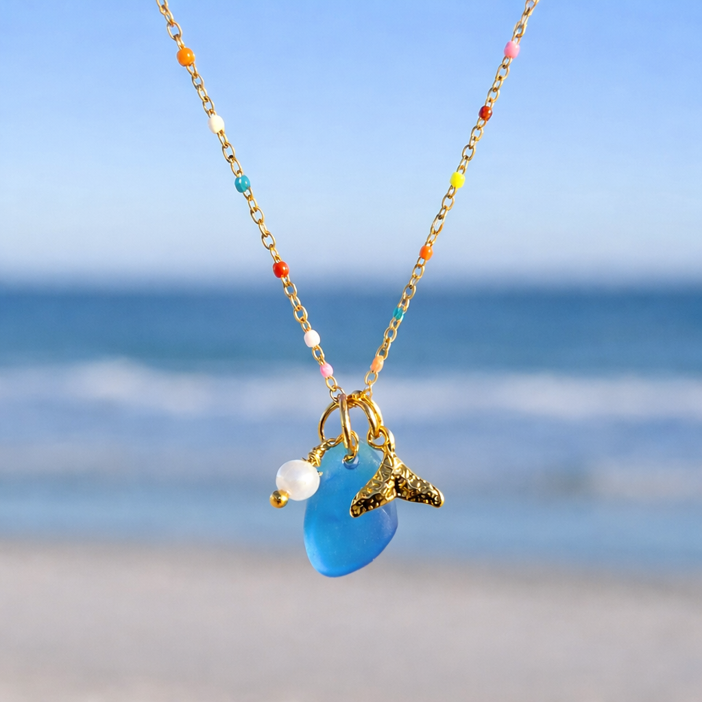 The Ocean Muse Collection: Colorful Enamel & Sea Glass Charm Necklaces