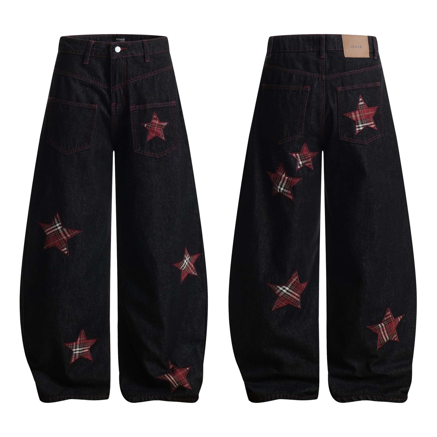 High Street Striped Star Patchwork Wide-Leg Jeans for Men and Women Loose Fit Trousers